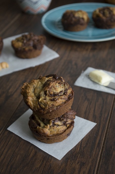 Peanut Butter Chocolate Swirl Banana Bread Muffins | thefirstyearblog.com