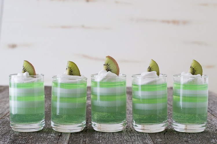 Layered Melon Kiwi Jello Cups - a fun layered jello dessert for Spring or Summer!