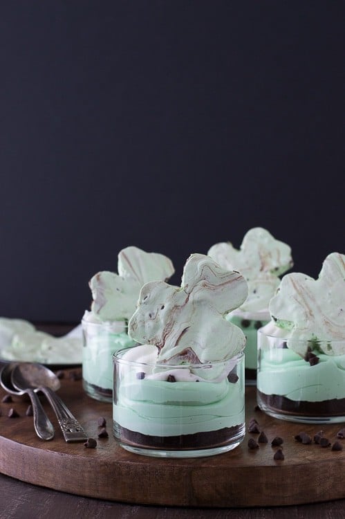 No Bake Mint Chocolate Chip Shamrock Cheesecake - an easy mint green dessert for St. Patrick’s Day! 