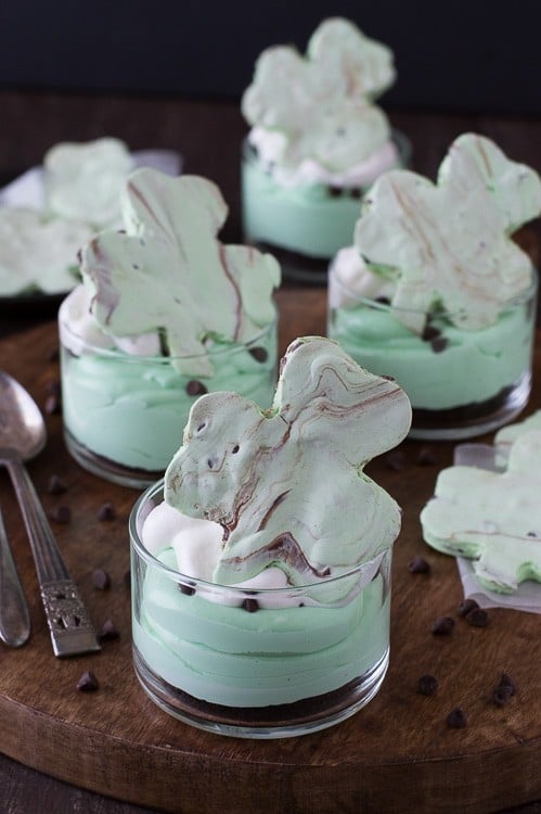 No Bake Mint Chocolate Chip Shamrock Cheesecake - an easy mint green dessert for St. Patrick’s Day! 