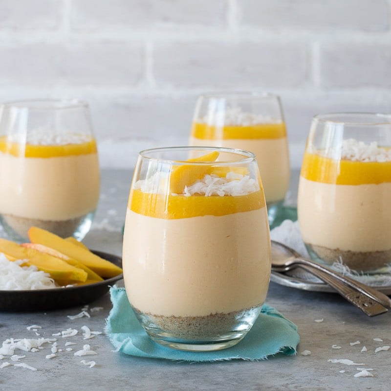 Mango Coconut Cheesecake Jars – no bake mango coconut cheesecake with a layer of fresh mango puree!