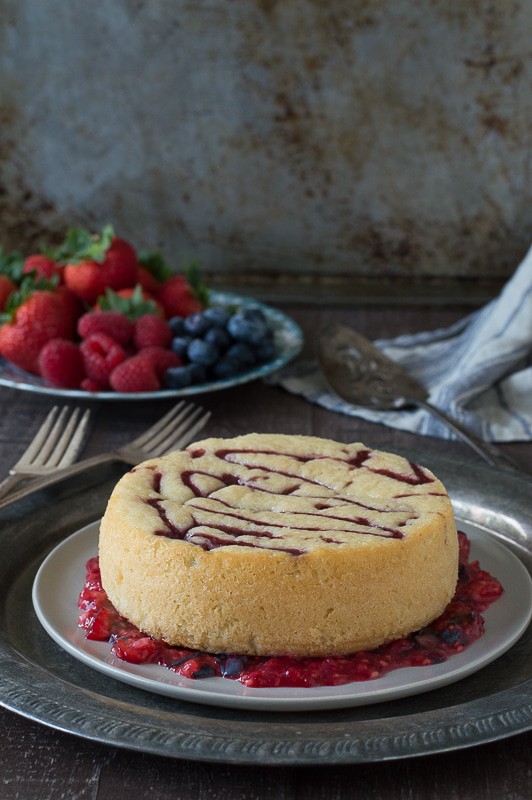 Raspberry Jam Shortcake - raspberry jam is baked into the shortcake then served with fresh mashed up berries and cream!