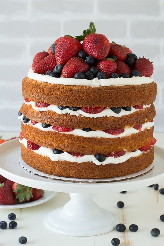 Vanilla and Fresh Berry Naked Cake - 4 layer vanilla cake filled with fresh berries! 