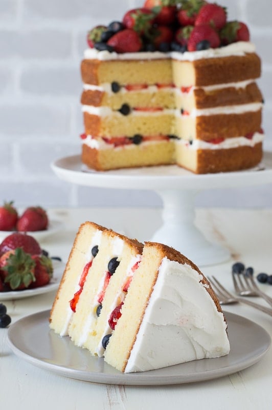 Vanilla and Fresh Berry Naked Cake - 4 layer vanilla cake filled with fresh berries! 