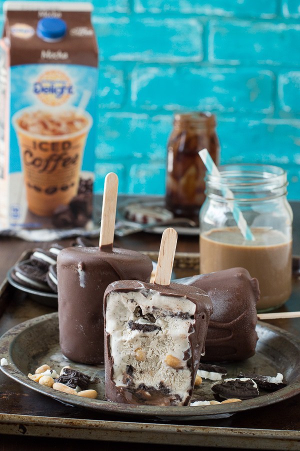 Mocha Buster Bars - homemade mocha ice cream, oreos, peanuts, and hot fudge all covered in magic shell! 