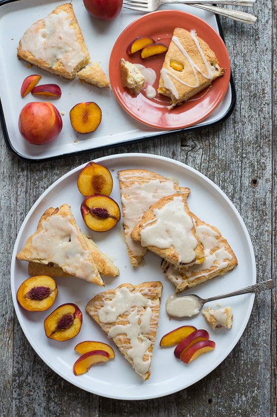 These fruit scones are loaded with fresh nectarines then drizzled with a vanilla bean glaze! Only 30 minutes from start to finish! 