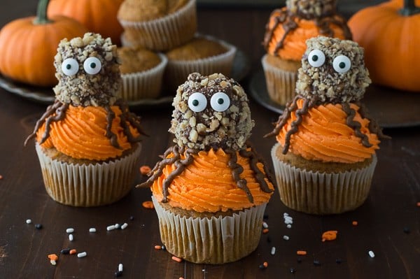 Make these fun Pumpkin Walnut Spider Cupcakes for Halloween! 