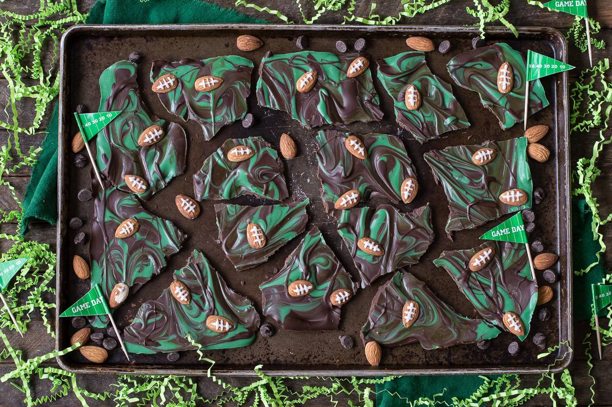 This recipe for football bark is perfect for game day or super bowl! Only 7 ingredients and ready in under 2 hours. 
