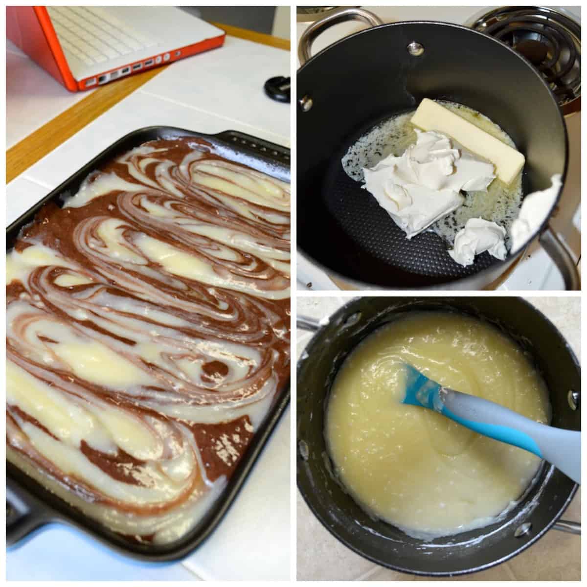 how to assemble and swirl earthquake cake