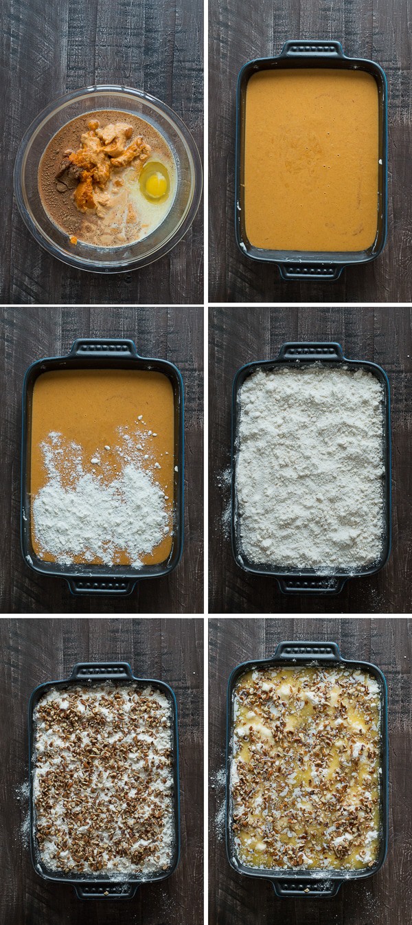 how to make pumpkin dump cake in cake pan collage