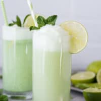 This is our favorite Lime Sherbet Float recipe because it calls for 2 secret ingredients that really make it taste AMAZING! Plus you can reuse this lime sherbet float recipe in the summertime or it would be fun to serve at a baby shower!