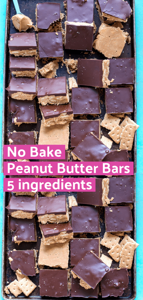 peanut butter bars on dark baking sheet