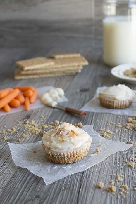Mini Carrot Cake Cheesecakes with Cream Cheese Frosting and Toasted Coconut