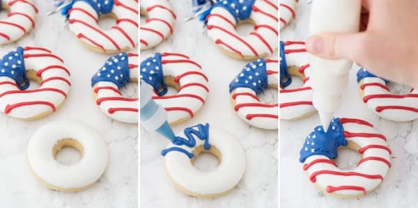 American Flag Donuts - These delicious donuts are AMAZING for 4th of July!! Everyone is going to love these and want more! how to make american flag donuts