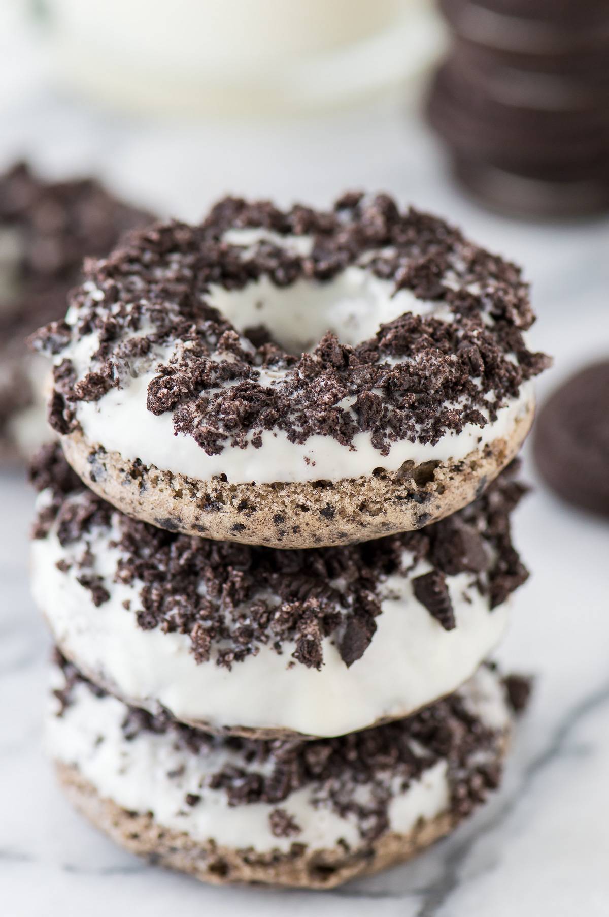 The BEST oreo donut! Oreos in the batter and crushed Oreos on top of the white chocolate - so delicious!