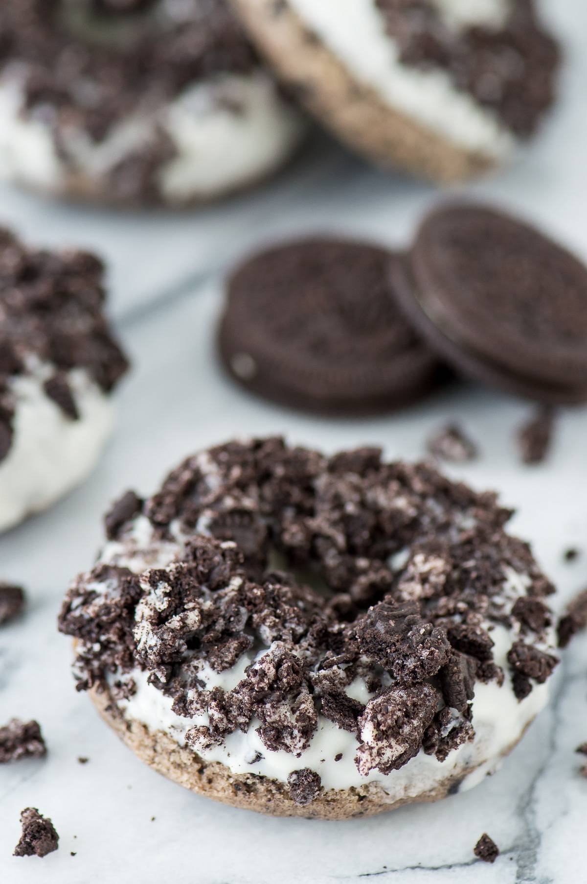 The BEST oreo donut! Oreos in the batter and crushed Oreos on top of the white chocolate - so delicious!