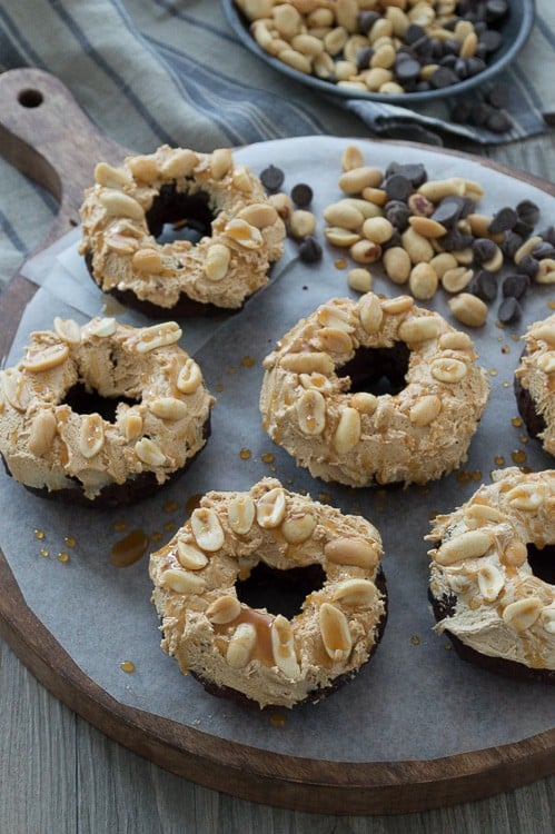 A rich, chocolate donut with marshmallow peanut butter nougat topped with peanuts and caramel sauce. You need to make these, they are AMAZING!