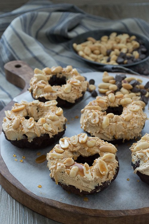 A rich, chocolate donut with marshmallow peanut butter nougat topped with peanuts and caramel sauce. You need to make these, they are AMAZING!