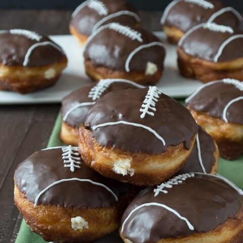 Cream Filled Chocolate Football Donuts