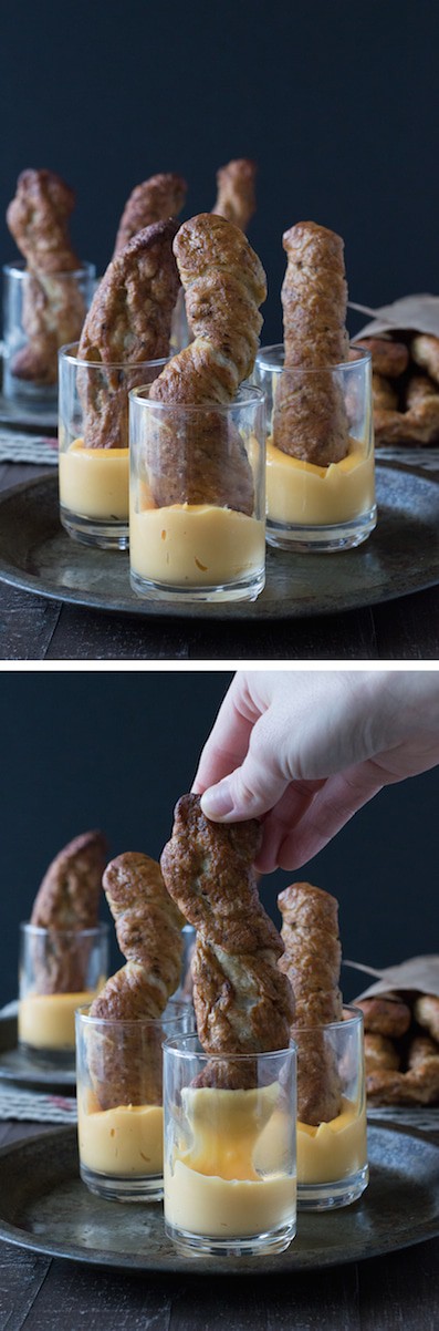 Garlic Herb Soft Pretzel Sticks - serve them in mini cups with cheese sauce!