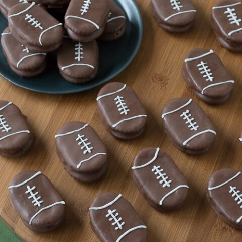 Peanut Butter Stuffed Chocolate Footballs - the perfect football treat for game day!