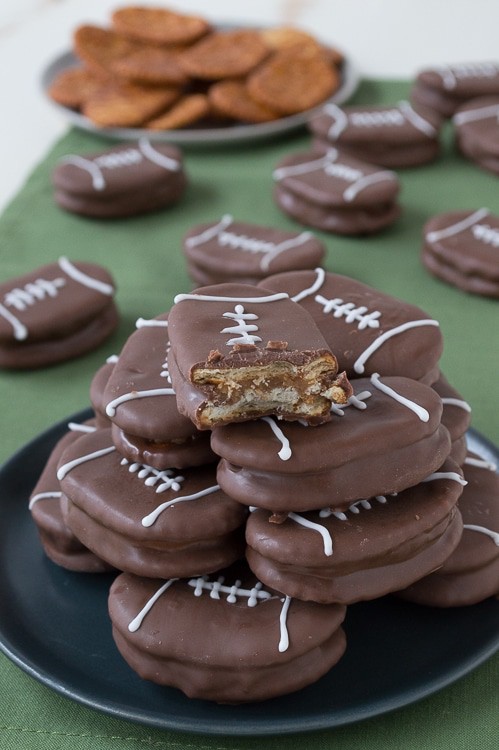 Peanut Butter Stuffed Chocolate Footballs - the perfect football treat for game day!