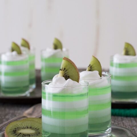 Layered Melon Kiwi Jello Cups - a fun layered jello dessert for Spring or Summer!