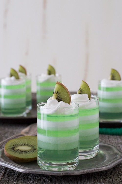 Layered Melon Kiwi Jello Cups - a fun layered jello dessert for Spring or Summer!