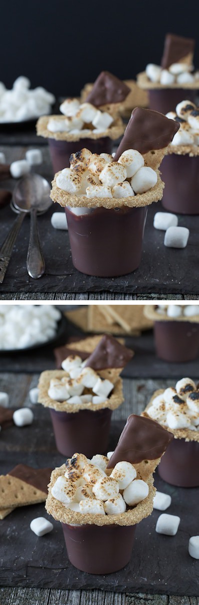 S’mores Pudding Cups - indoor s’mores pudding cups complete with toasty marshmallows!