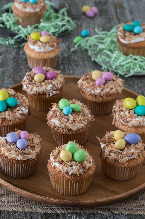 Angel Food Bird Nest Cupcakes - a fun bird nest cupcake using angel food cake and toasted coconut!