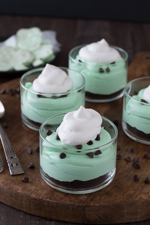 No Bake Mint Chocolate Chip Shamrock Cheesecake - an easy mint green dessert for St. Patrick’s Day! 