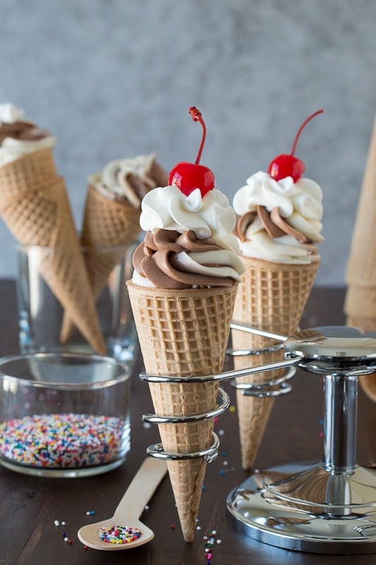 Chocolate Vanilla Cheesecake Ice Cream Cones | The First Year