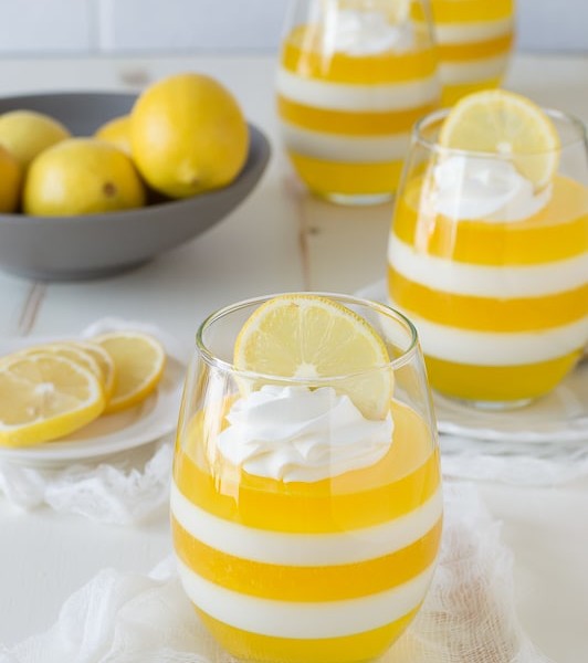 Layered Lemon Jello Cups - jello cups are so fun, plus these are gorgeous!
