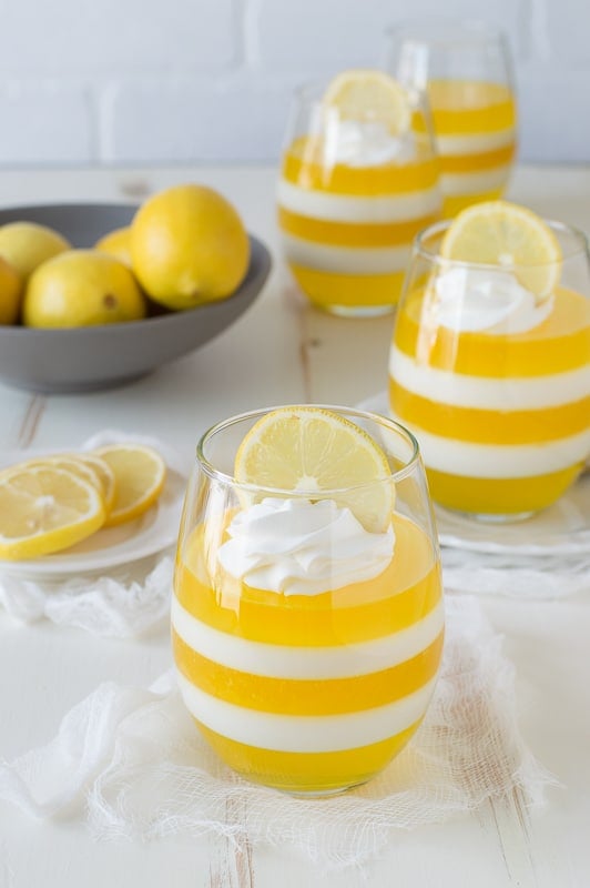 Layered Lemon Jello Cups - jello cups are so fun, plus these are gorgeous! 