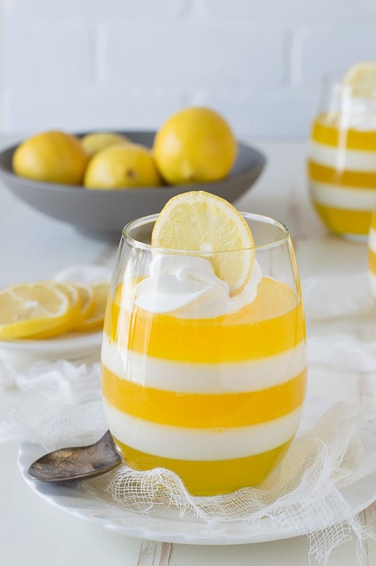 Layered Lemon Jello Cups - jello cups are so fun, plus these are gorgeous! 