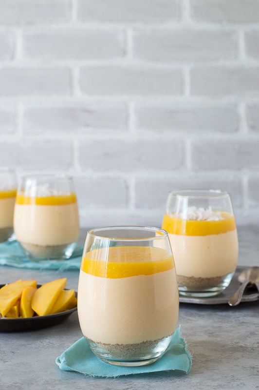 Mango Coconut Cheesecake Jars - no bake mango coconut cheesecake with a layer of fresh mango puree! 