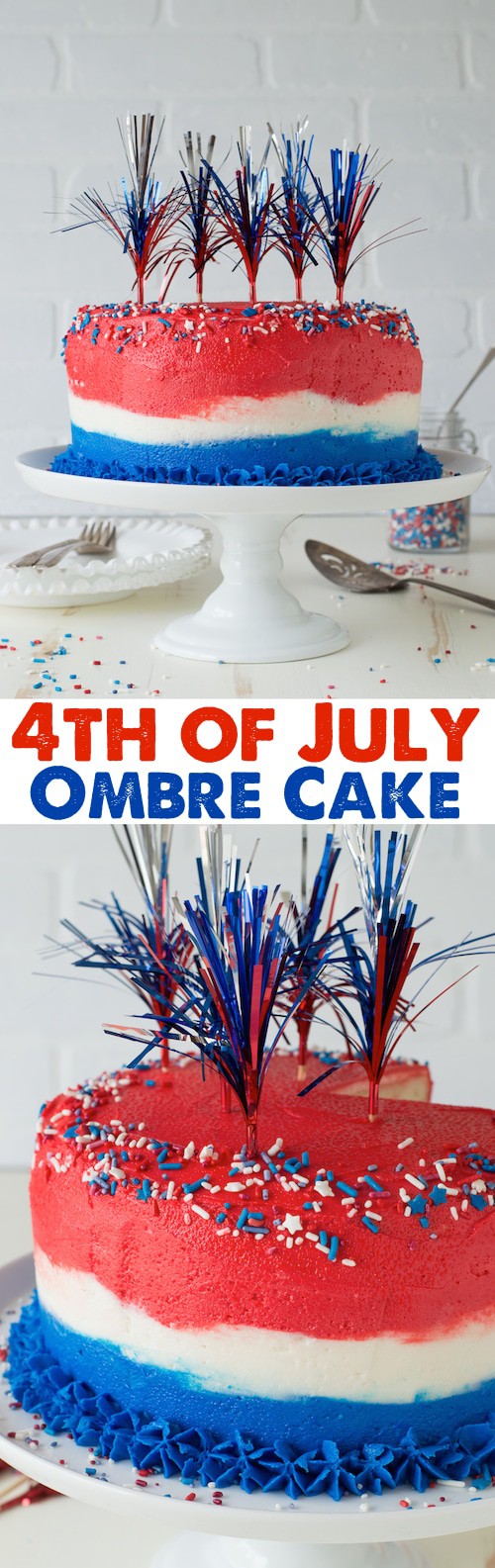 4th of July Ombre Cake - this red, white, and blue ombre cake is perfect for the 4th of July!