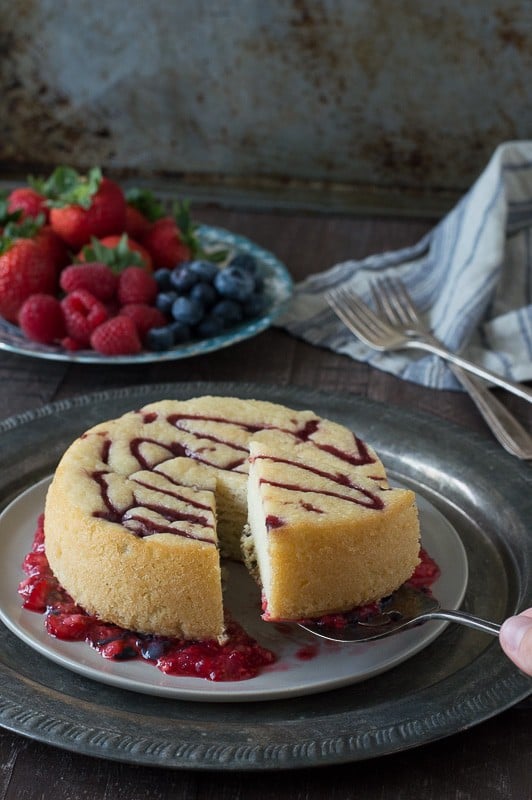 Raspberry Jam Shortcake - raspberry jam is baked into the shortcake then served with fresh mashed up berries and cream! 