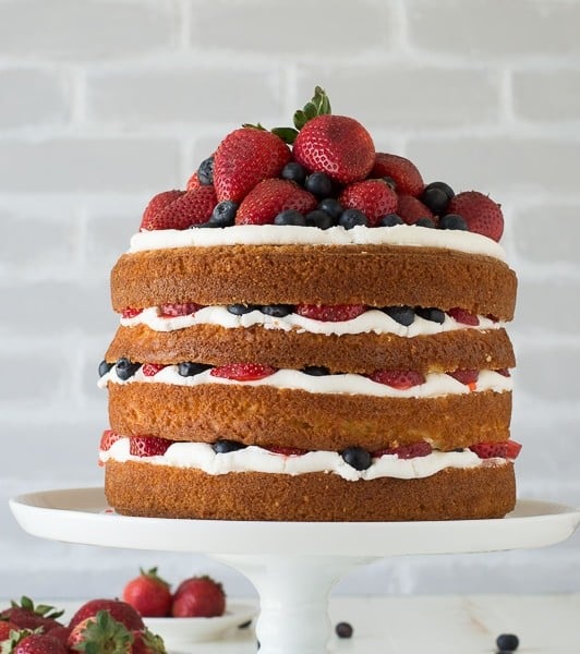 Vanilla and Fresh Berry Naked Cake - 4 layer vanilla cake filled with fresh berries!