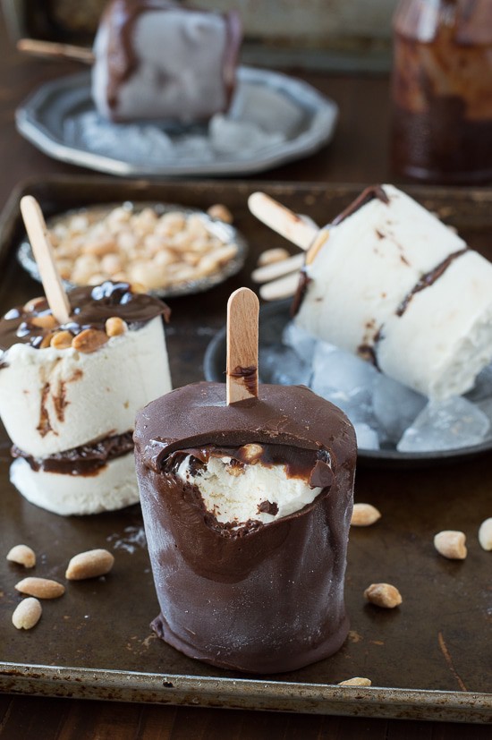 A homemade version of Dairy Queen’s buster bars! With homemade ice cream, hot fudge, and magic shell!