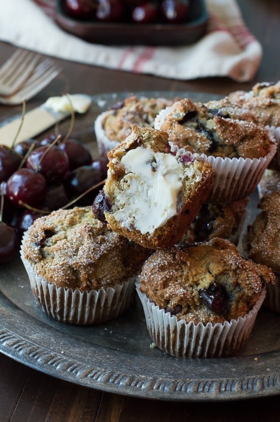 Cherry Chocolate Chip Muffins - full of fresh cherries and chocolate chips! 