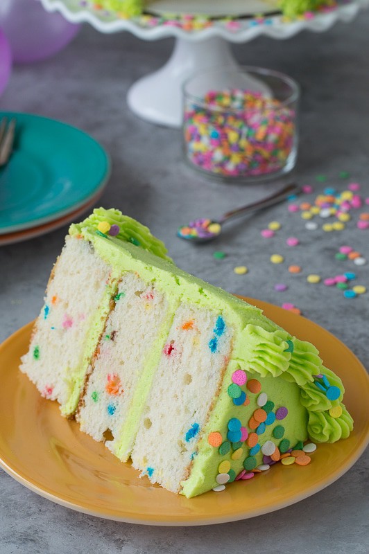 Homemade funfetti cake with lime green buttercream! 