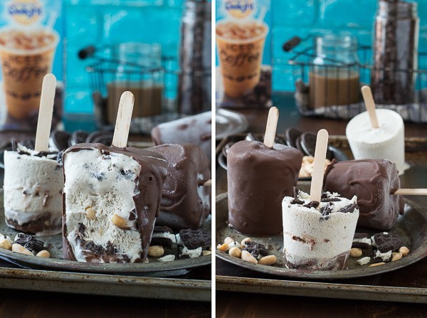 Mocha Buster Bars - homemade mocha ice cream, oreos, peanuts, and hot fudge all covered in magic shell! 