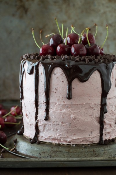 Fresh Cherry Cake with Chocolate Ganache