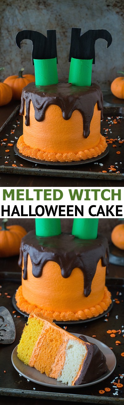 This melted witch cake is so fun! It’s the perfect halloween cake!