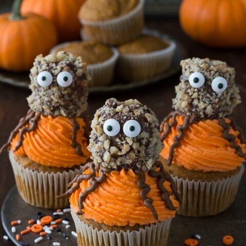 Pumpkin Walnut Spider Cupcakes