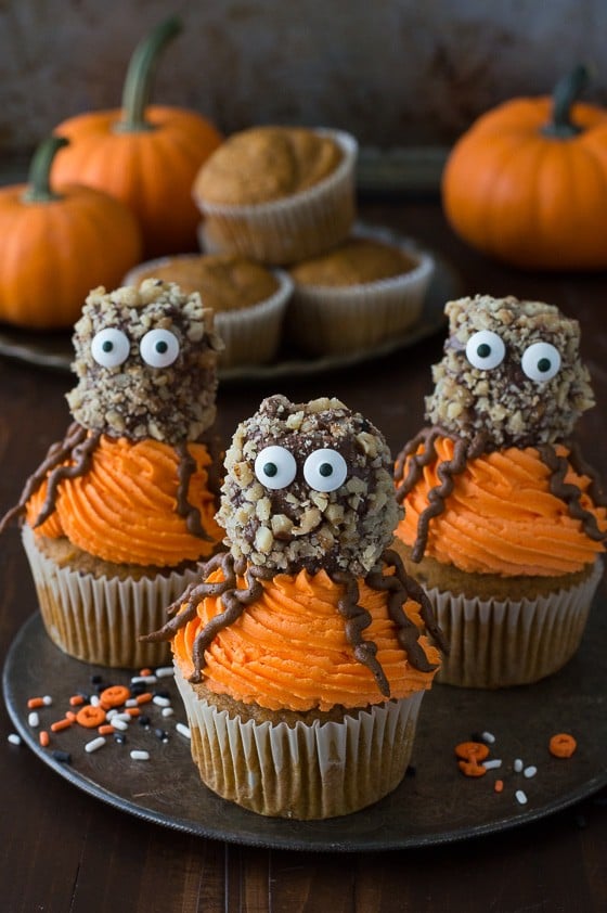 Make these fun Pumpkin Walnut Spider Cupcakes for Halloween! 