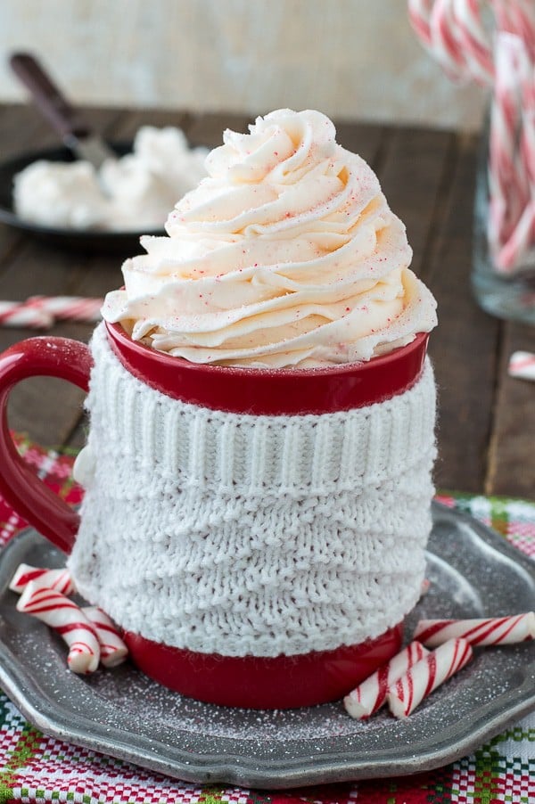 Easy 5 ingredient peppermint buttercream with crushed candy canes!