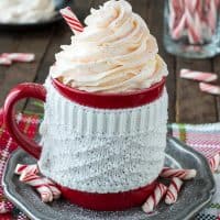 Easy 5 ingredient peppermint buttercream with crushed candy canes!