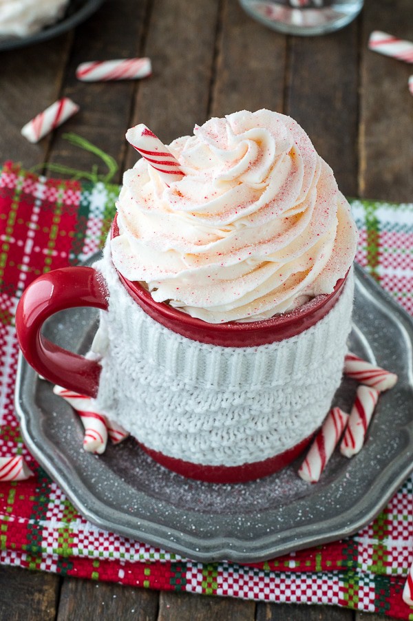 Easy 5 ingredient peppermint buttercream with crushed candy canes! 